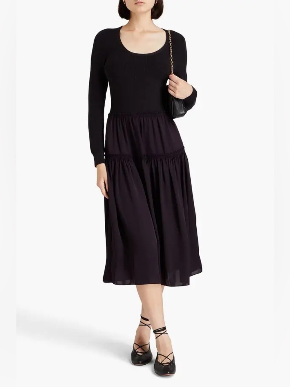 Theory Project  Ribbed Knit-Paneled Satin Midi Dress